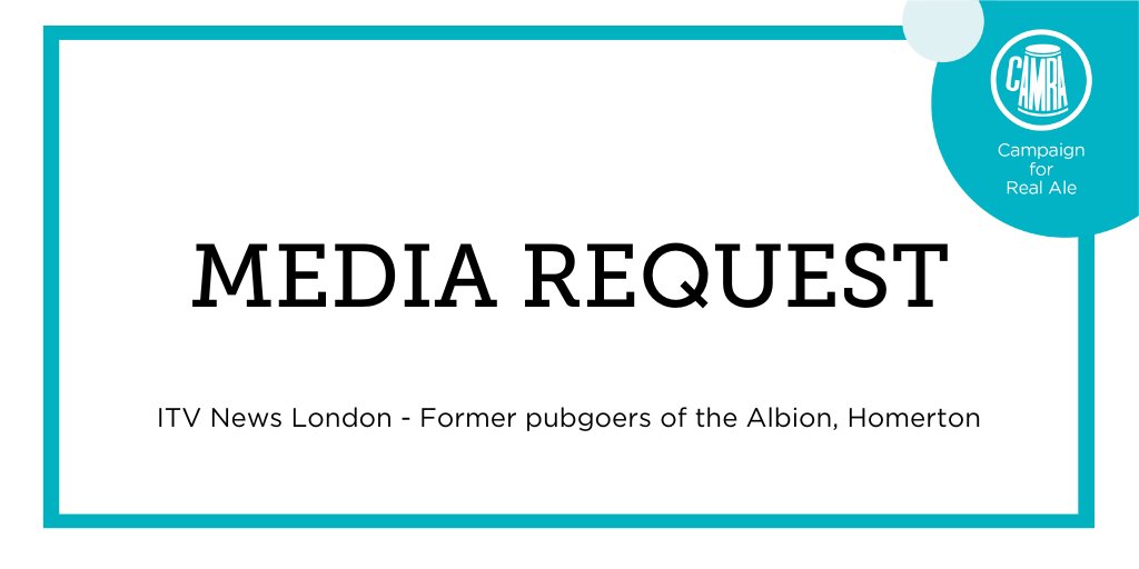 CAMRA_Official's tweet photo. 🚨 MEDIA REQUEST 🚨
🗨️ @itvlondon is looking to speak to former pubgoers of the Albion in Homerton, about the planning permission to turn the pub into private housing.
🎥 Must be available for an interview on Thursday.
✉️ Email Emily Pringle at emily.pringle@itn.co.uk https://t.co/W2KWAcmlYQ