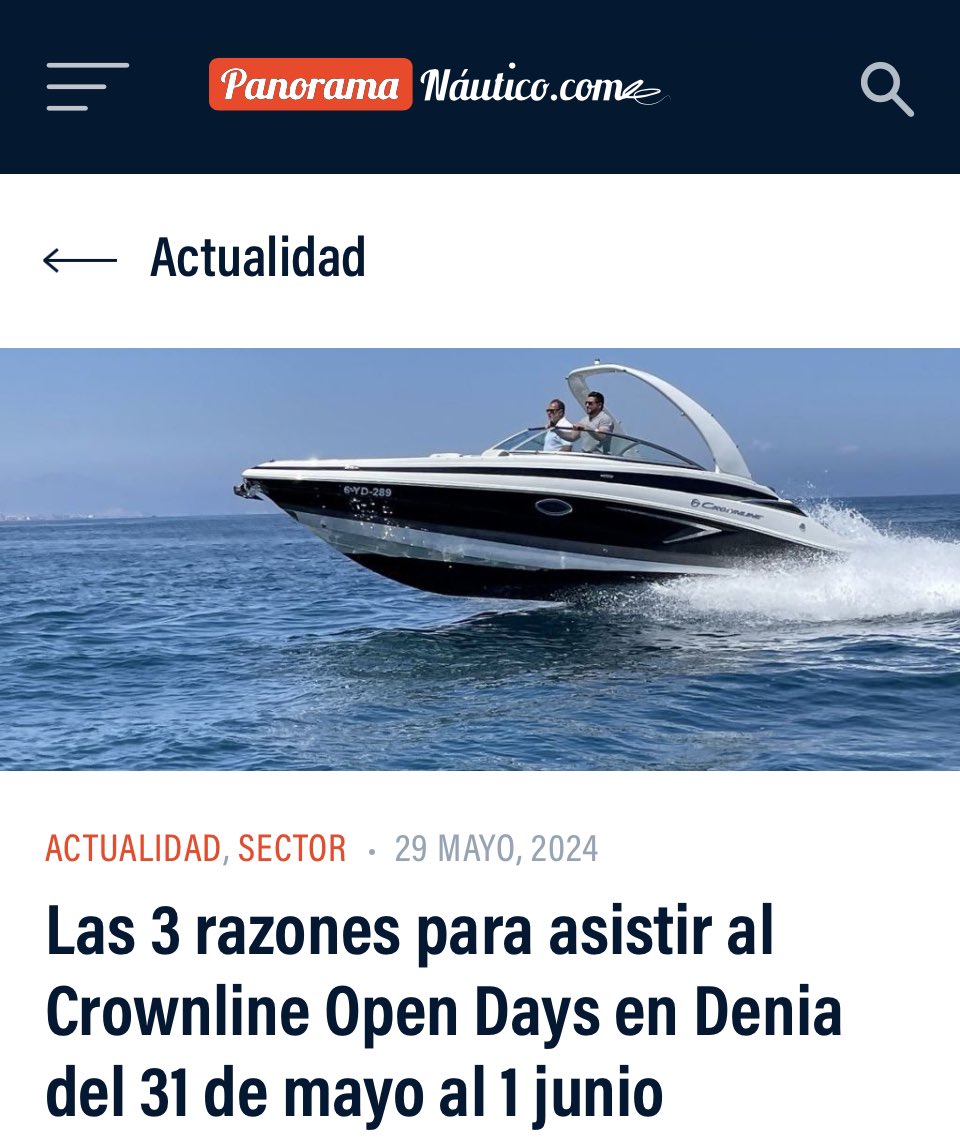 PanoramaNautico.com (@nauticapanorama) on Twitter photo Las 3 razones para asistir al Crownline Open Days en Denia del 31 de mayo al 1 junio panoramanautico.com/las-3-razones-… via <a href="/CrownlineSpain/">Crownline Spain</a> Las 3 razones para asistir al Crownline Open Days en Denia del 31 de mayo al 1 junio panoramanautico.com/las-3-razones-… via <a href="/CrownlineSpain/">Crownline Spain</a>