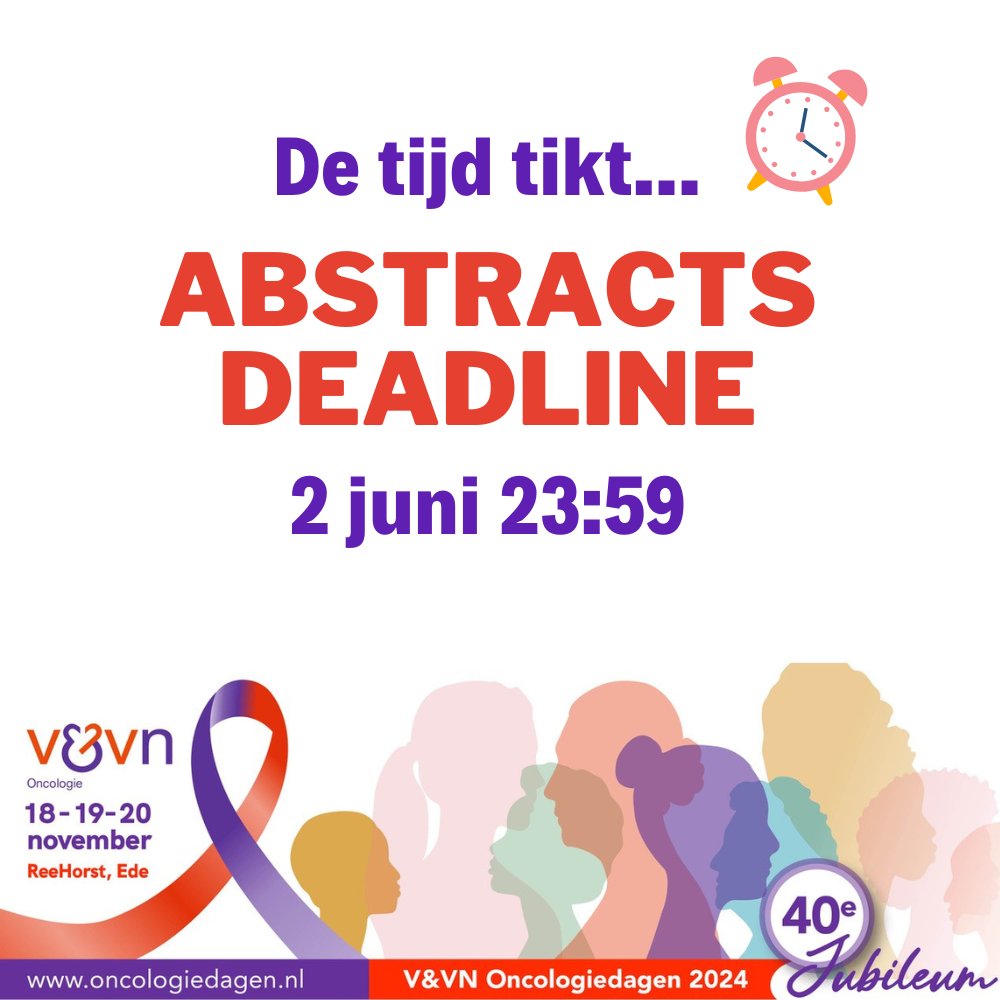 📷 De tijd tikt... Nog maar 4 dagen om je abstract in te dienen!
De deadline komt steeds dichterbij! Ben jij een ervaren (gespecialiseerd) verpleegkundige die betrokken is bij projecten en/of ontwikkelingen binnen de oncologie?
Twijfel niet langer en dien snel jouw abstract in.