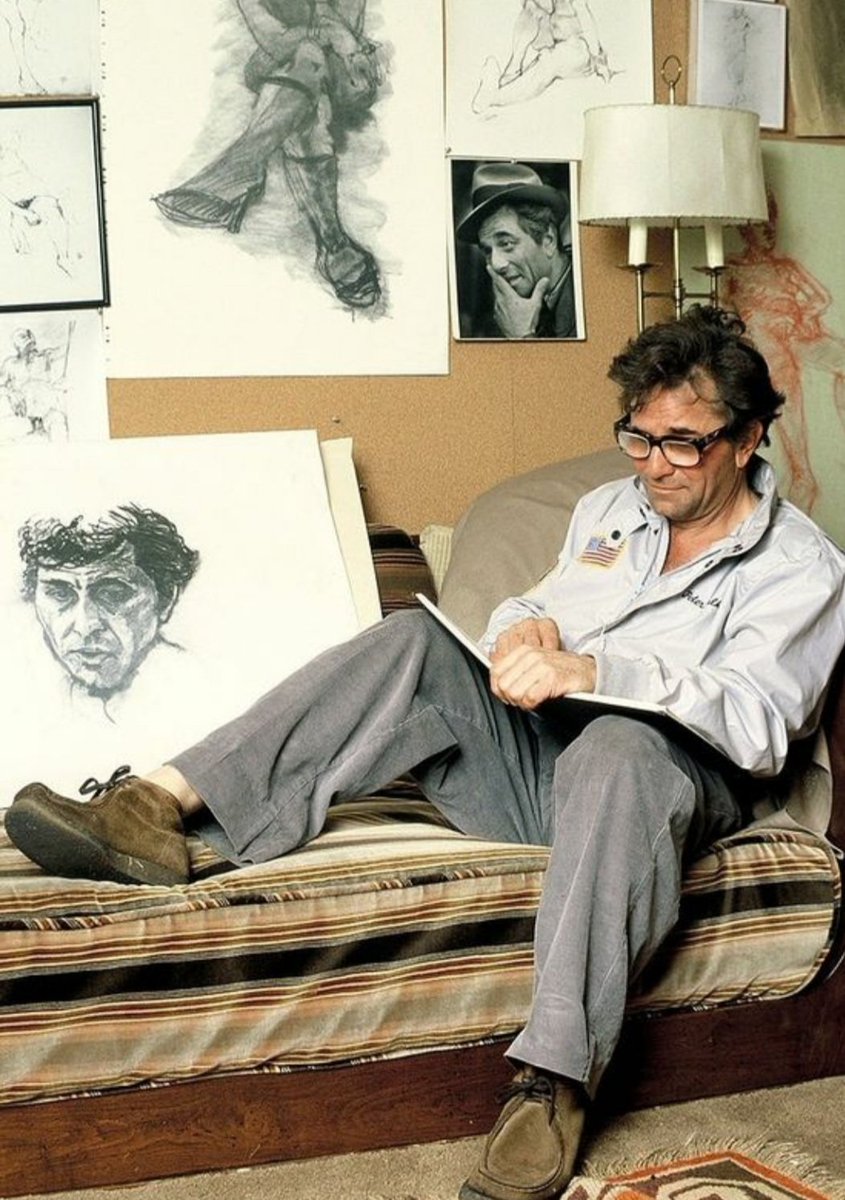 Creative inspiration from Peter Falk sketching in his studio.