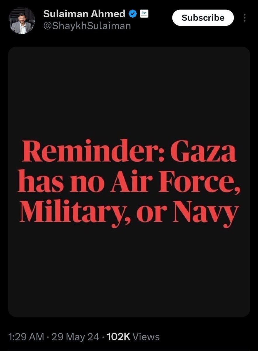 Reminder: Gaza has no electricity, food, water, oxygen, rockets, fuel, or Hamas terrorists