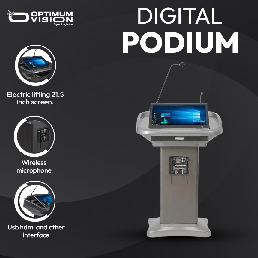 #DigitalPodium #OptimumVision #ModernPresentations #EducationTechnology #CorporateSolutions #TouchScreenInterface #MultimediaCapabilities #ProfessionalPerformance #SeamlessCommunication #InnovativeDesign #TechInEducation #EngageYourAudience