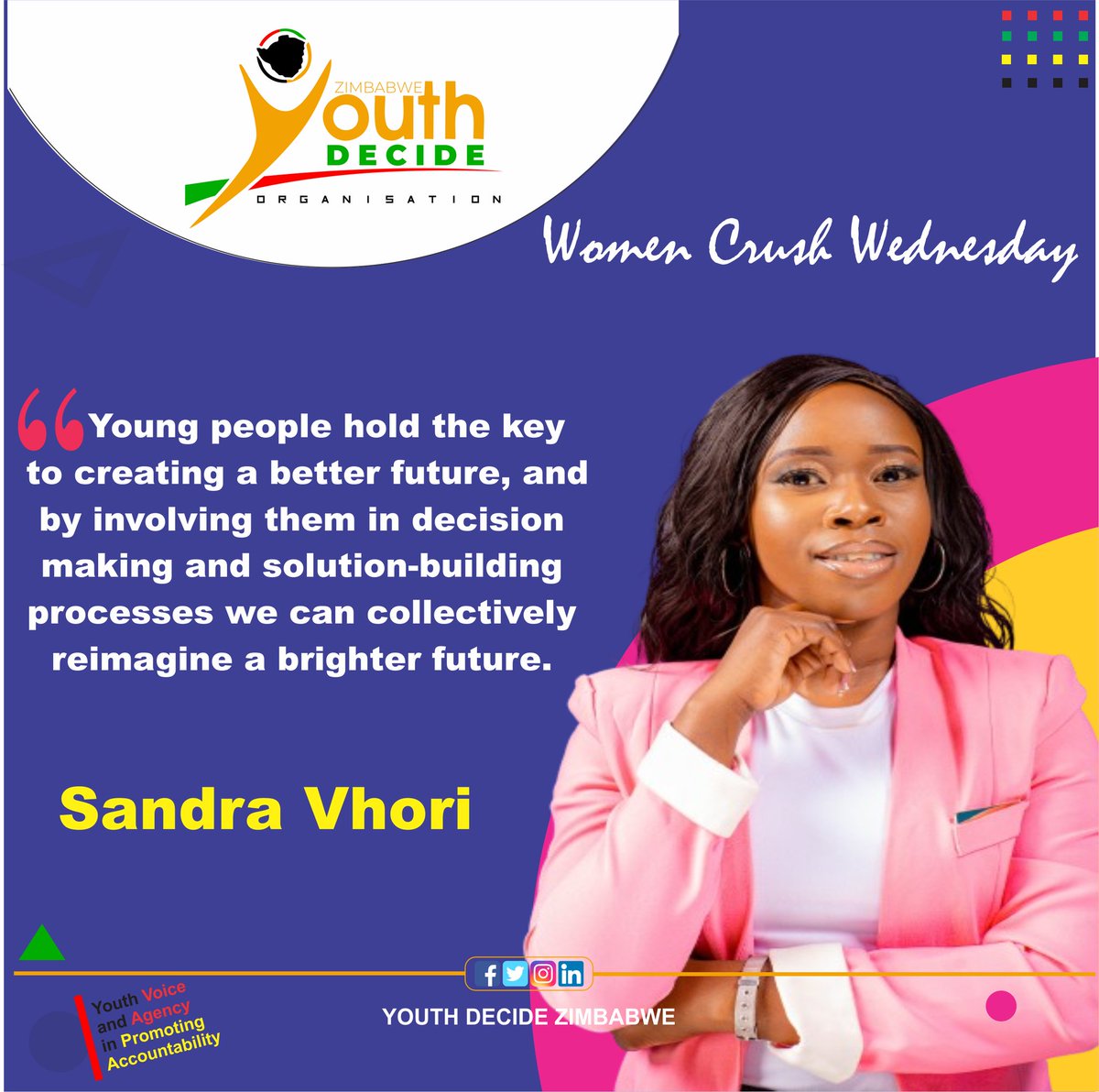 #WomenCrushWednesday Today, we want to shine a spotlight on Sandra, a true champion for youth empowerment. With her unwavering belief that young people should have a say in the decisions that shape their future, Sandra is fearlessly advocating for their rights.