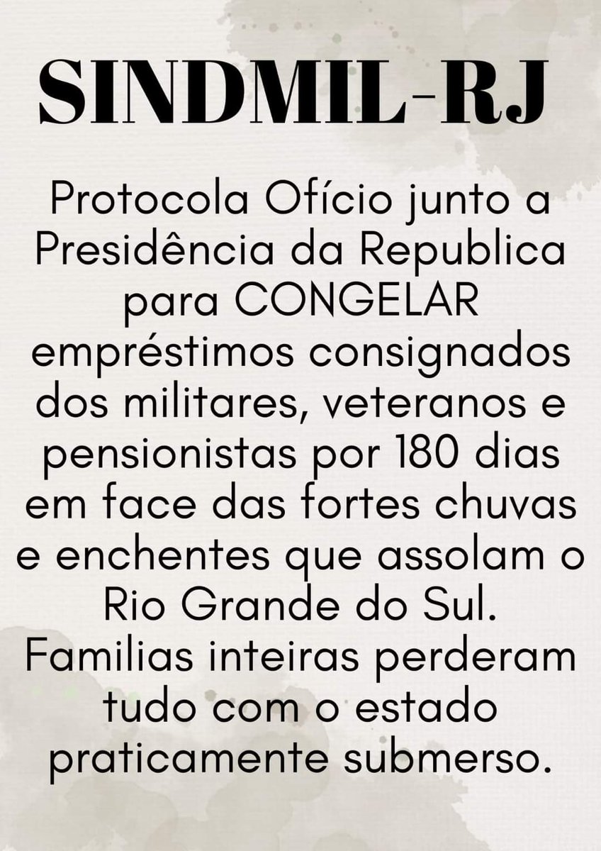 O SindMil.RJ protocola  junto ao Gabinete da Presidência da República, Ofício requerendo a suspensão de empréstimos dos militares das FFAA do Rio Grande do Sul, mas continua aguardando no manifestação do governo .