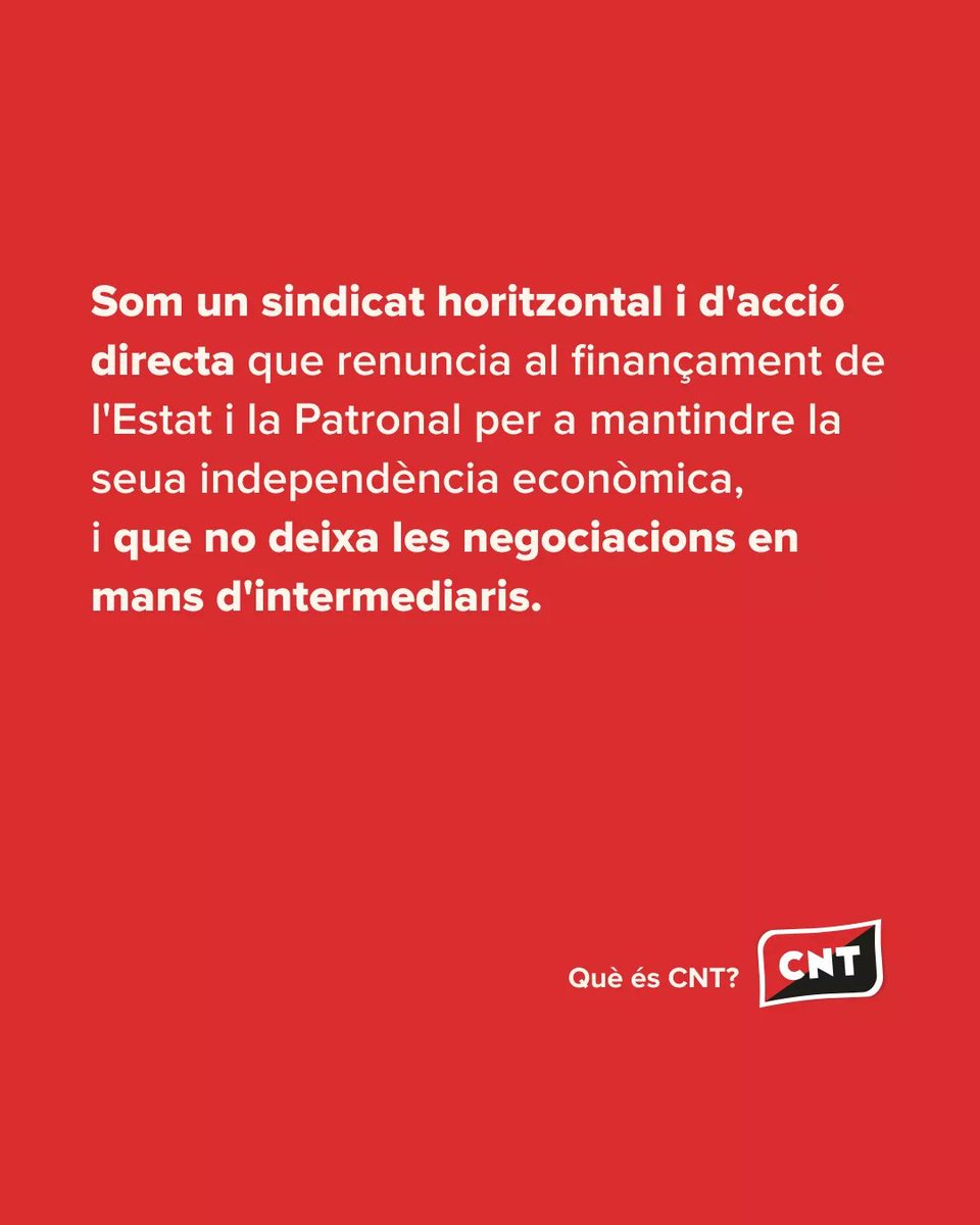 🅲🅽🆃 𝗖𝗔𝗦𝗧𝗘𝗟𝗟𝗢́  
🟥⬛ Què és CNT?

La CNT és l'únic #sindicat independent. Fundat el 1910, segueix els principis #anarcosindicalistes.

━𝔼𝕝 𝕤𝕚𝕟𝕕𝕚𝕔𝕒𝕥 𝕢𝕦𝕖 𝕖𝕥 𝕡𝕣𝕠𝕥𝕖𝕘𝕚𝕩━  
#Organitza't i #lluita!

#CNT #acciodirecta #CNTCastelló
