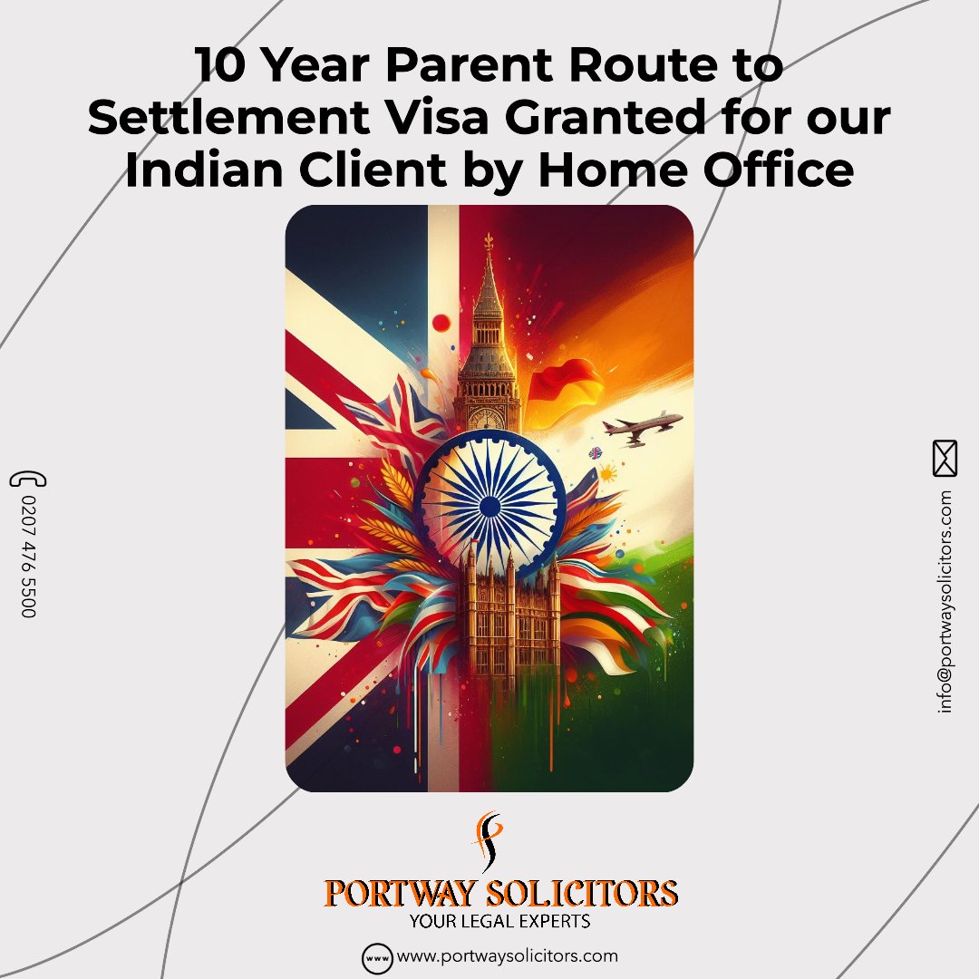 Successful 10-Year Parent Route to Settlement Visa for Our Indian Client 🎉🇬🇧🇮🇳 

#UKImmigration #VisaSuccess #LegalVictory #ImmigrationLaw #ClientFirst #VisaJourney #VisaApproved #HappyClient #ImmigrationExperts #UKSettlement #VisaSuccessStory #PortwayWins #GlobalMovement