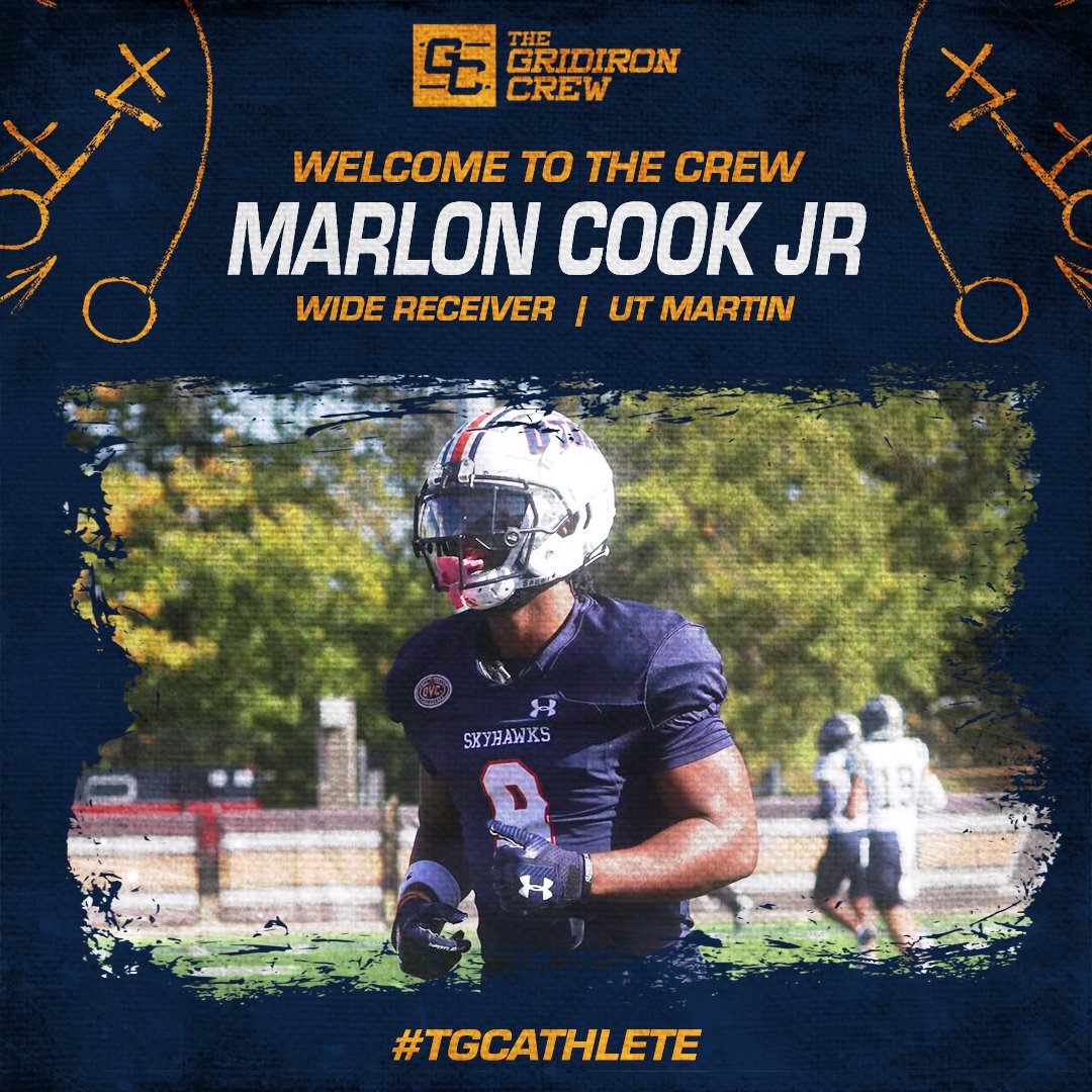 We want to welcome Marlon Cook to The Crew! The 6’2 210lb UT-Martin WR is dedicated to the game and ready to contribute immediately. Profile: thegridironcrew.com/player/marlon-… #TGCathlete #CFL #UFL #IFL #ELF #IFA #LFA #thegridironcrew @marloncookjr