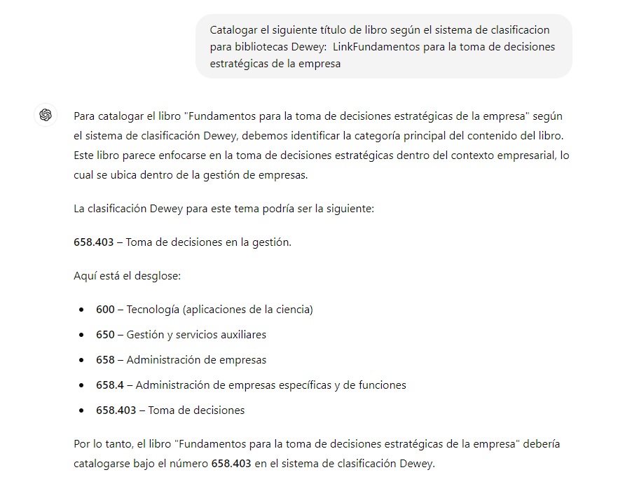 BiblioUAO's tweet photo. Hola Bibliotecario. ¿Has probado catalogar libros con IA (ChatGPT)?
@hugogam @Paolita_New @YosoyelAfo @afhilipo @medejean @HernanMuozVele1 @Ascolbi @MCarolinaHoyosT @JulianMarquina
#SoyBibliotecario #sigueme #InteligenciaArtificial #IA #artificiallntelligence https://t.co/PqcRNrFEIA