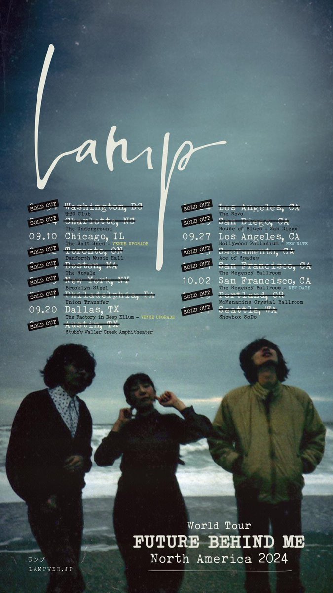 Lamp North America Tour updates: we've added shows in LA & SF. Presales start this Thur 30th at 10am local time. Sign up for early access to presale tickets here. 
events.seated.com/lamp
We’ve upgraded venues & added more tickets in Chicago & Dallas. These tix are available now!