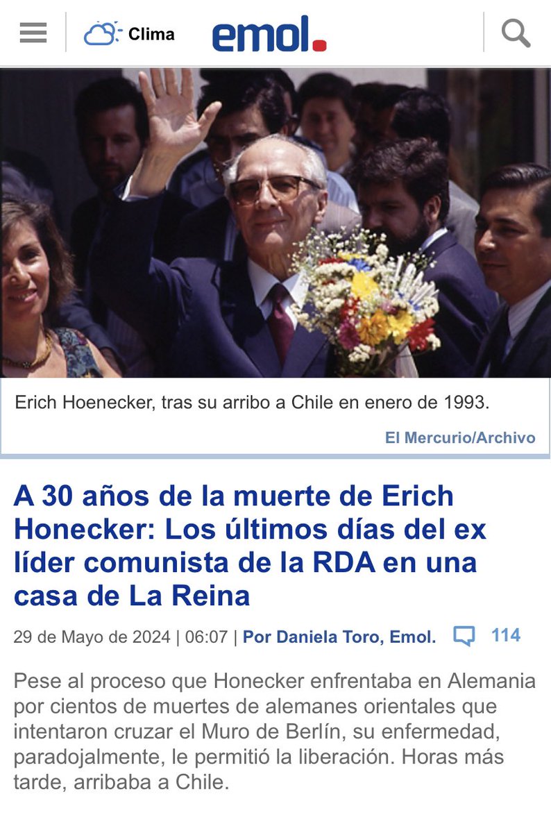 🔴¿Cuantos años d cárcel habría tenido en 🇨🇱 porque el al mando d la desaparecida República Democrática Alemana 193 personas murieron intentando cruzar el Muro de Berlín?Se dan cuenta cómo actúa la #izquierda y la Pseudo #DERECHA COBARDE q NO defiende a nuestros militares presos