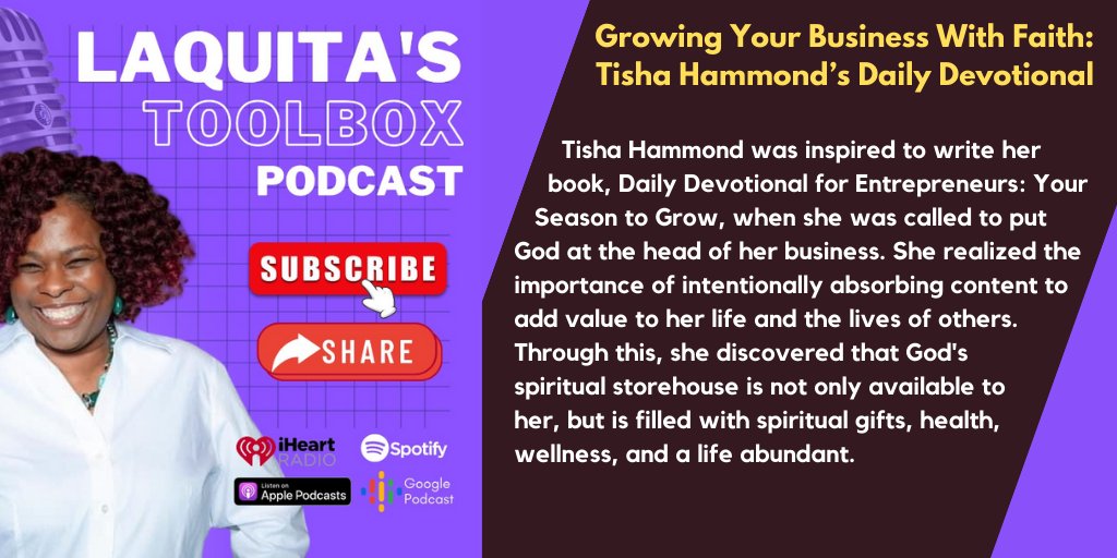 Listening to... LaQuita's Toolbox Podcast @laquitamonley1 @pcast_ol @wh2pod @pds_ol @bus_ol Growing Your Business With Faith: Tisha Hammond窶冱 Daily Devotional LinkedIn Lead Generation Tools smpl.is/96b6f