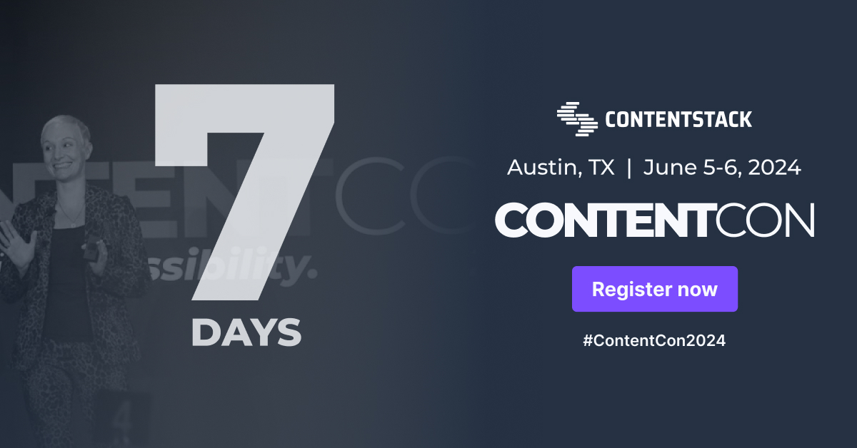 Contentstack's tweet image. It&apos;s all ✨ happening ✨ We are officially one week away from #ContentCon2024! bit.ly/4dVvOAd