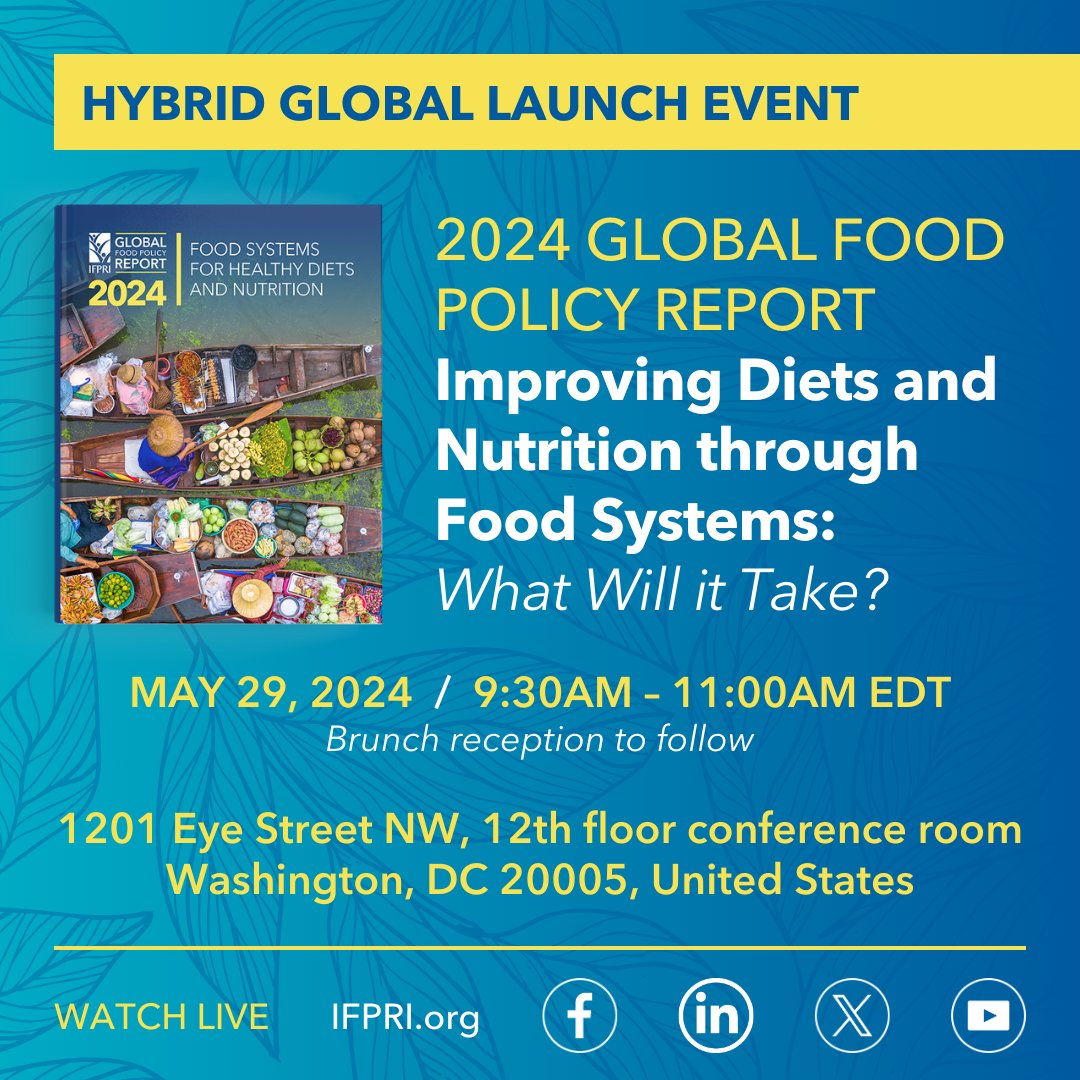 📢 #HappeningNow: 🚀Launch of IFPRI’s #GFPR2024! 📍Join in person at IFPRI HQ or watch #ifpriLIVE: 🎫 bit.ly/GFPR2024 🤝 bit.ly/GFPR2024FB 💼 bit.ly/GFPR2024LI ▶️ bit.ly/ifpriYT #IFPRIonNutrition @CGIAR @mssrf @ILRI @_Food_Policy @FAO