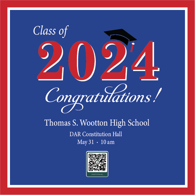 Congratulations Thomas S. Wootton High School Grads! Reserve a spot within walking distance of DAR Constitution Hall using the convenient qr code or at ecolonial. #mcps_md #MontgomeryCountyPublicSchools #MCPSGrad #woottonhs_mcps #DARConstitutionHall #colonialparking