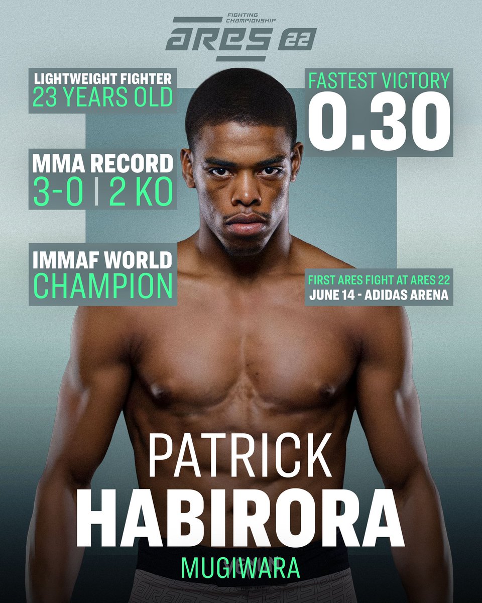 IMMAF world champion and undefeated in professional MMA (3-0), <a href="/5klabastoss/">Patrick Habirora 👑🏴‍☠️</a> is set to make his ARES debut on June 14 at <a href="/adidasarena/">adidas arena</a>. ⚡️

[📲 Réservez vos billets pour #ARES22 | liinks.co/ares.fighting]