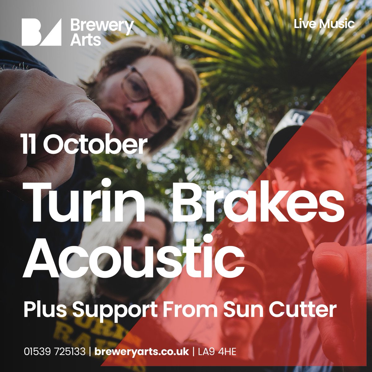 Support Announcement! On 11 Oct, @turinbrakes will be supported by Sun Cutter. This is going to be an amazing night, so make sure not to miss out! Book now: breweryarts.co.uk/event/turin-br…