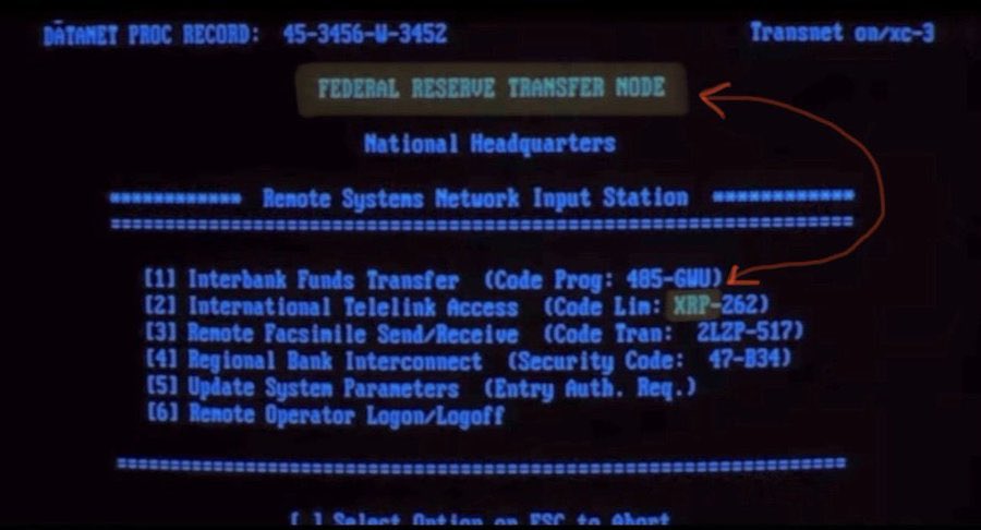 $XRP logo hidden in plain sight 🤯 👇 

In 1991, #Ripple Communications was founded.

In 1992 Movie 🎥 “Sneakers” a scene where criminals hack the FED transfer node shows $XRP as the “International Telelink Access” with #NSA agents part of the plot.