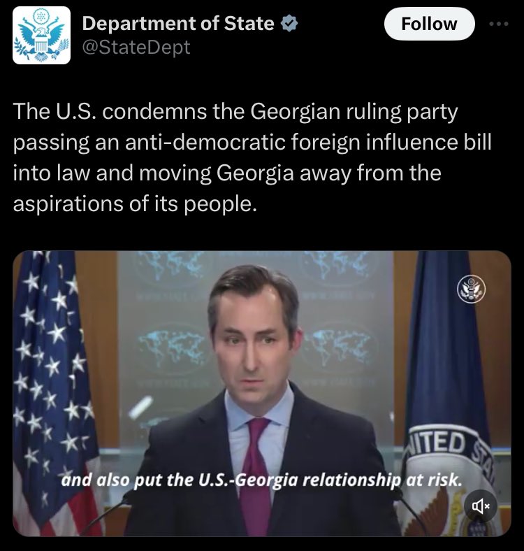 Georgia passes a law that forces media and NGO’s to disclose significant foreign funding US calls it “anti-democratic” It’s like a rоbber shaming the house owner for getting an alarm system