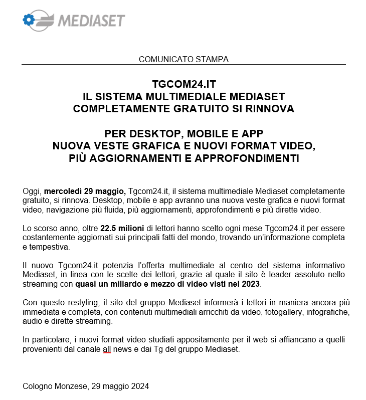 QuiMediaset_it's tweet photo. .@MediasetTgcom24, il sistema multimediale #Mediaset completamente gratuito, si rinnova.
https://t.co/G8Z104zYnn https://t.co/ndtOh6L8vB