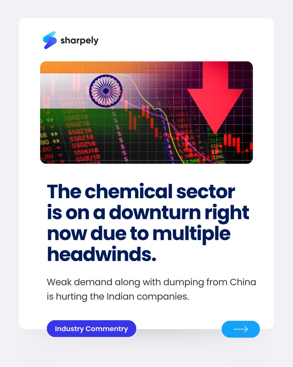 Is now a good time to invest in the chemical sector? The Indian chemicals industry is growing fast but is highly cyclical. 🌏📉 Despite a downturn, some companies are thriving. Follow @sharpely_in for more tips! 📊 

#InvestSmart #StockMarket #trysharpely #InvestmentTips