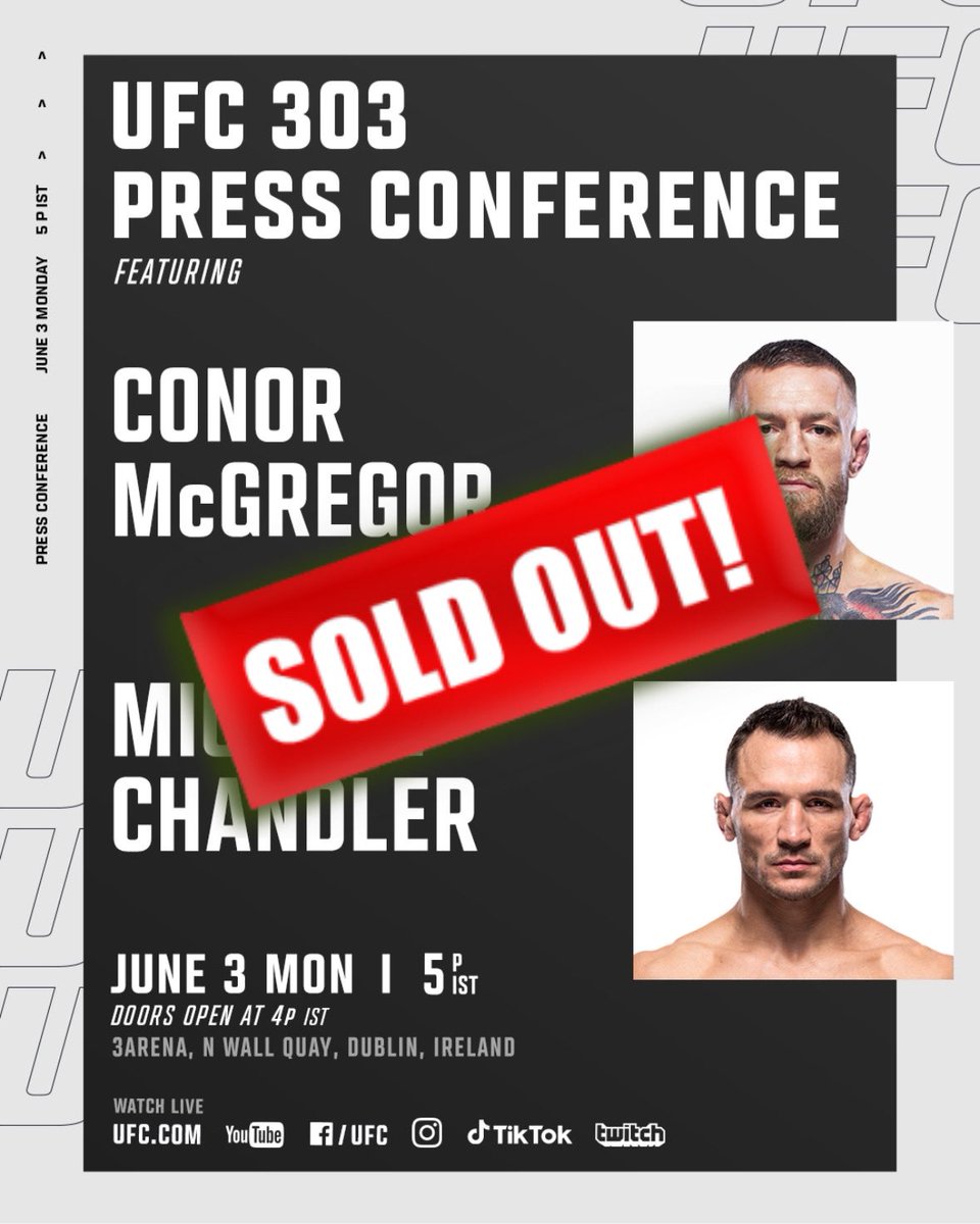 🚨🚨 La conférence de presse #UFC303 Conor McGregor vs. Michael Chandler sold out en moins de 5 minutes. L'effet Conor McGregor 💥