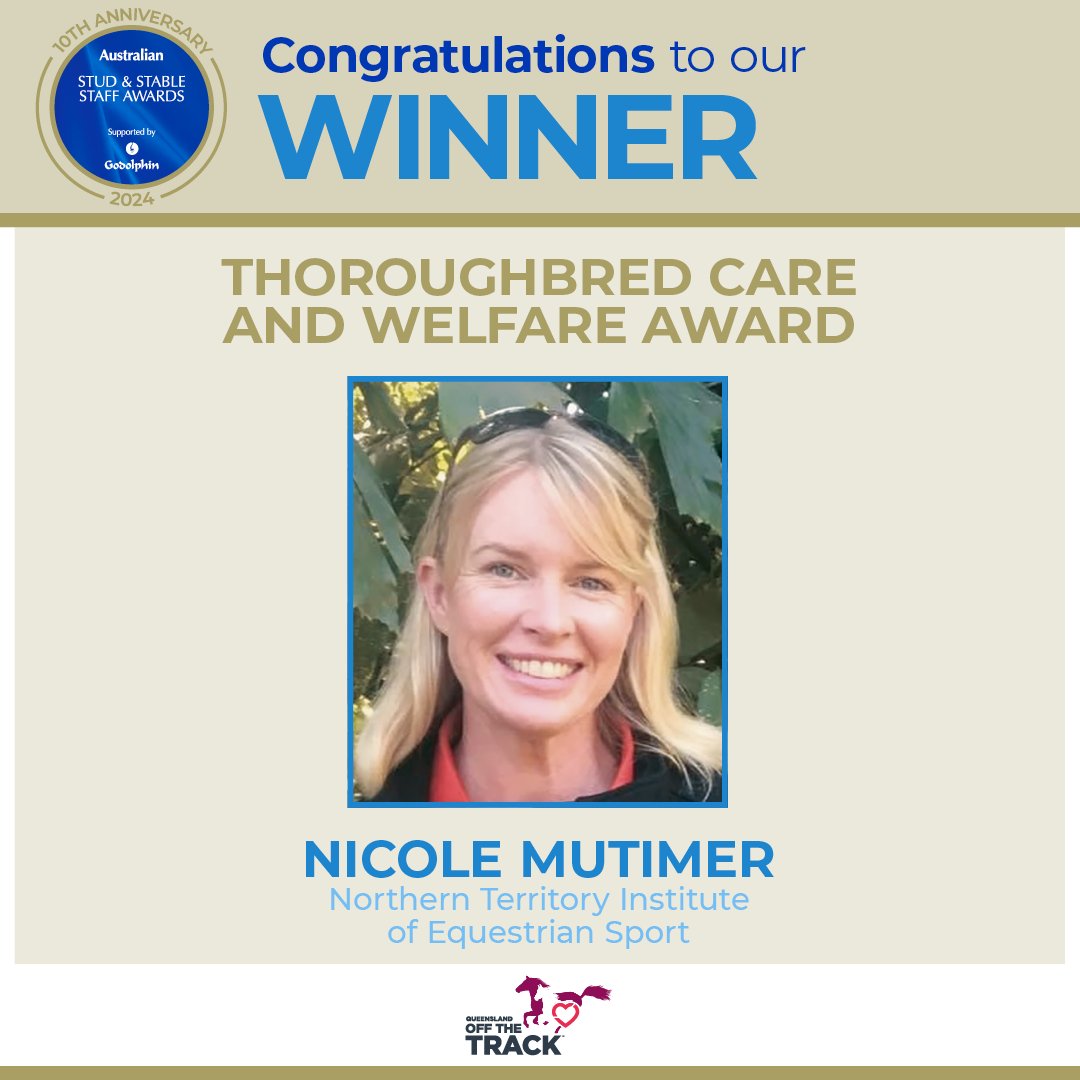 🇦🇺 Winner of the Thoroughbred Care and Welfare Award goes to Nicole Mutimer of the Northern Territory Institute of Equestrian Sport.

Queensland Off-The-Track | #SSSA2024