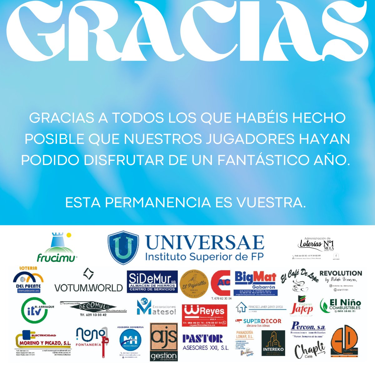 🩵 No sabemos como agradeceros todo lo que habéis hecho por nosotros. Habéis sido uno de los motores del Club.

¡Gracias de corazón por vuestro apoyo! ¡La permanencia también es vuestra! 💪

#VamosCiudad