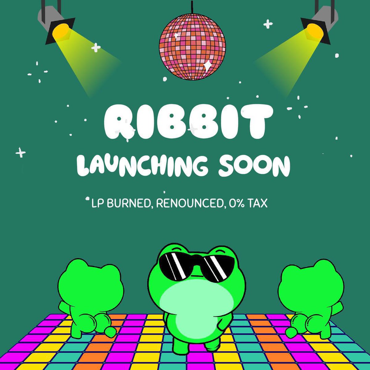 $RIBBIT LAUNCHING TOMORROW ON SOLANA @Solribbit RIBBIT is the Pepe version of SOL. Based Dev and good narrative while pepe hitting new Aths Ribbit is the second biggest meme frog. Fair launch 100% of tokens to LP ( Community owned ) No private Sale No presale No Team