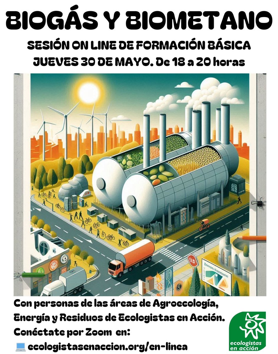 🙋‍Este jueves 30 de mayo te invitamos a aprender sobre #biogás y #biometano. ¡Conéctate a las 6 de la tarde a esta sesión de formación básica a través de Zoom por este enlace! 🪐 ecologistasenaccion.org/en-linea
🌈 Más información en: ecologistasenaccion.org/317835/formaci…