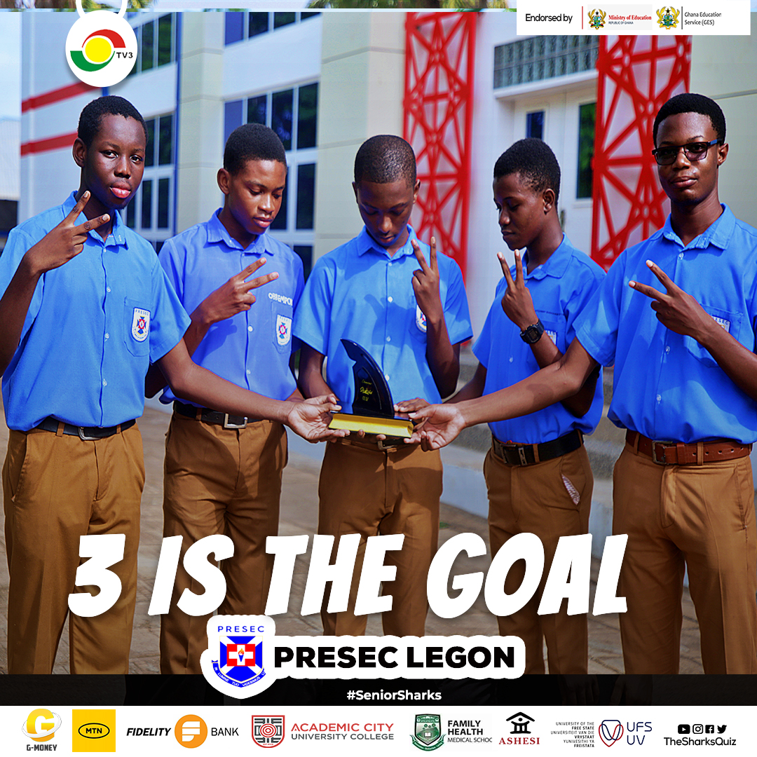 thesharksquiz's tweet photo. 2+1 = ?
The defending champions, PRESEC Legon, are poised to win the #SeniorSharks for a record third time.
They have reached the semifinals for a record five consecutive times
What will it be on Thursday 30th May 2024 at the GNAT Hall, Adabraka.
#TheSharks
#Sharks7 https://t.co/Bcf56zoycM