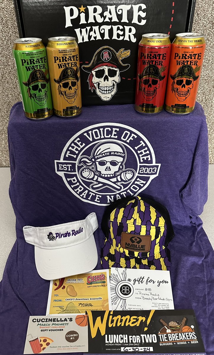 🚨WIN IT WEDNESDAY🚨
RT &amp; FOLLOW <a href="/PR927FM/">Pirate Radio ☠️</a> for a chance to win this awesome tailgate prize package from Pirate Water! 21 &amp; older only
#Stations4Winners🏴‍☠️