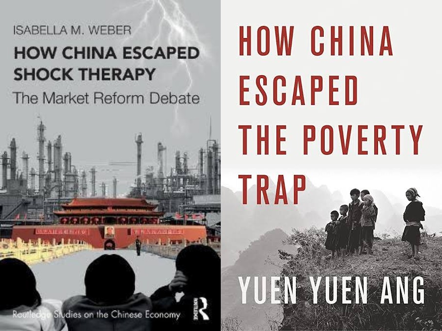 10 Great Book Econ Book Pairings 1) How China Escaped Shock Therapy- @IsabellaMWeber; & How China Escaped the Poverty Trap- @yuenyuenang Two terrific works with a common theme: that optimal policy solutions are highly dependent on context and the stage of economic development.