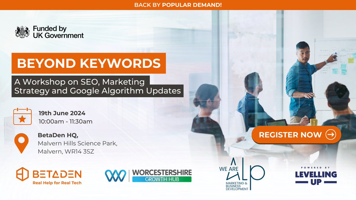 🚨 We have another date for our insightful workshop on utilising SEO and the Google algorithm updates to tailor your marketing strategy, presented by @wearealp  🚀

📍 BetaDen HQ, Malvern
📆 19th June
⏰ 10AM

Register here 👉 bit.ly/3UIffjC 

#WorcestershireHour