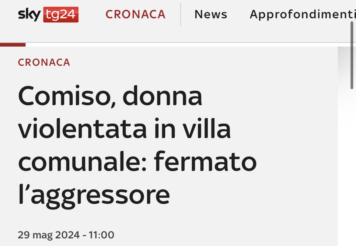 #Comiso (RG), un immigrato africano (tunisino) ha seguito una ragazza di 33 anni all’interno della villa comunale molestandola insistentemente. 

Poi l’ha aggredita e violentata.

Grazie all’intervento di un italiano che passava li per caso, la ragazza si è messa in salvo e lo