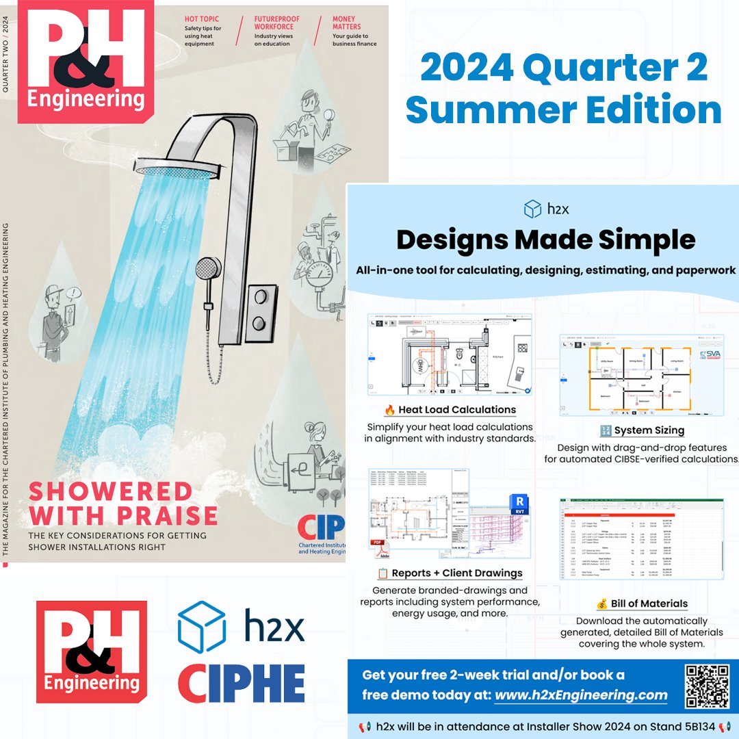 h2xengineering's tweet image. 📣 Exciting news!

h2x is featured on page 42 of P&amp;amp;H Engineering magazine, the official publication of @CIPHE. 📰

Check out how h2x is transforming the industry with our innovative plumbing and heating design tool! 🔧

➡️ issuu.com/jpp01/docs/phe…

#CIPHE #Plumbing #Heating