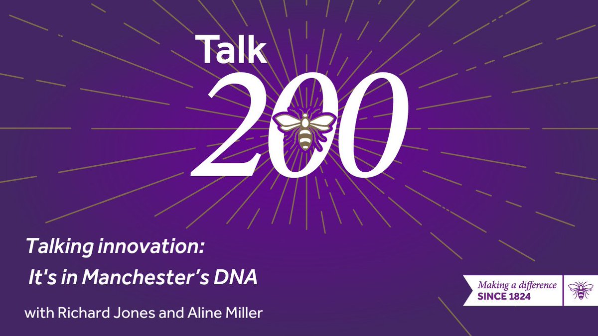 📣 A new episode of Talk 200 is out now - Talking innovation: It's in Manchester’s DNA.

🐝 Profs Richard Jones, Aline Miller and Andrew Spinoza talk innovation, the economy and commercialisation at the University and across Manchester. 

🔗Watch here: ow.ly/Blpa50RNlpU