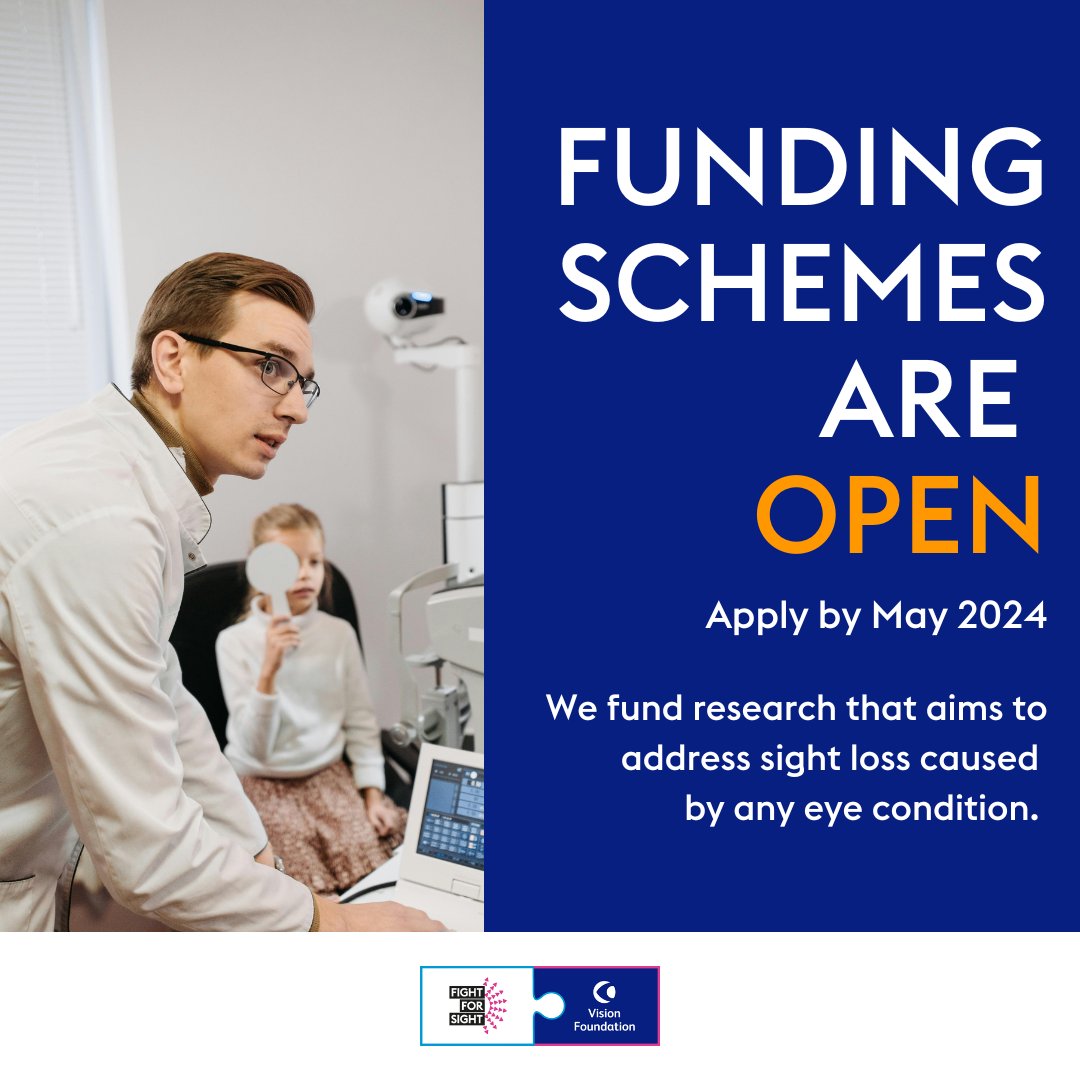 Today is the last day to apply for project grant funding! A reminder of what it is below:

- £250k for up to 3 years.
- studies for clinical and non-clinical research projects aiming to address sight loss due to any eye condition.
- in 2023 applicants had a 58% success rate!
