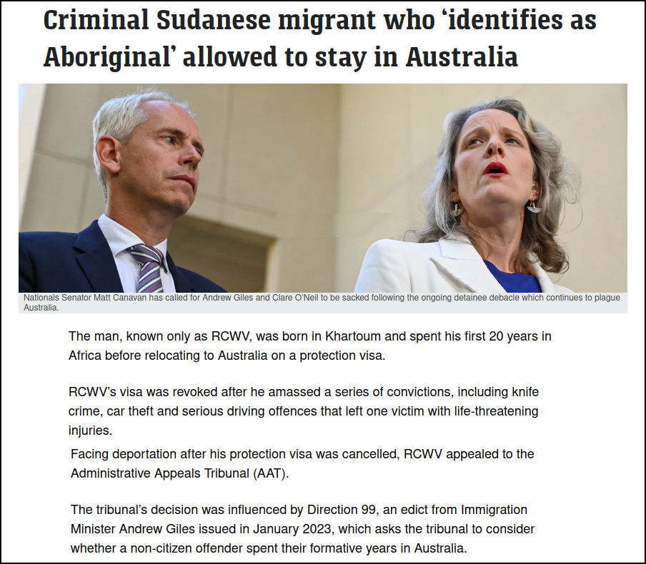 Labor's nitwit of an Immigration Minister, Andrew Giles, is being played by foreign criminals in Australia. A Sudanese national convicted of many horrific crimes was saved from deportation because he said he identifies as an Aboriginal Australian. #auspol