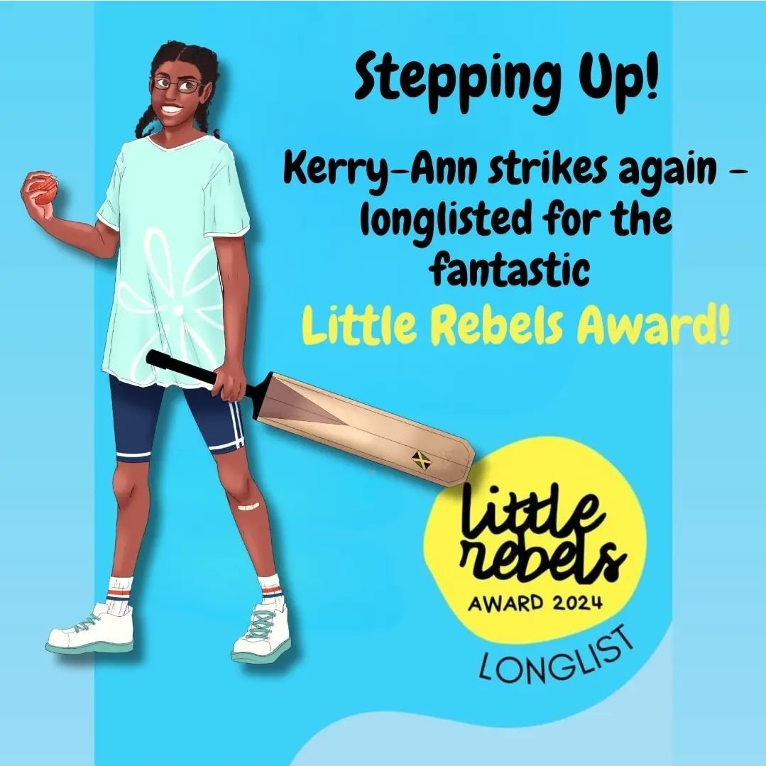 Longlisted for 2nd time! Thank you to @littlerebsprize!  Last Girl In. A time slip story- Kerry-Ann finds herself in the London race riots of 1950!
Edited and pub. by @dinosaurbooksco . Illustrated by @imotep92 
#bookboost #representationmatters #booksworthreading #girlsinsports