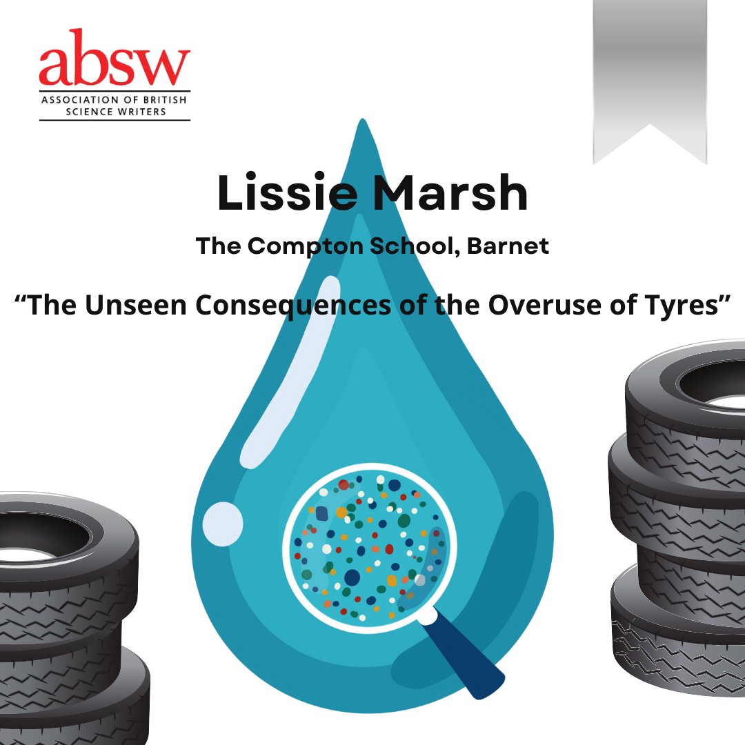 A massive round of applause to our second runner-up of the Young Science Writer Award 2024, Lissie Marsh of @thecompton . Wowing judges with their entry 'The Unseen Consequences of the Overuse of Tyres' this essay was praised for its detail and rigor @Ri_Science @BBC #YSWA24