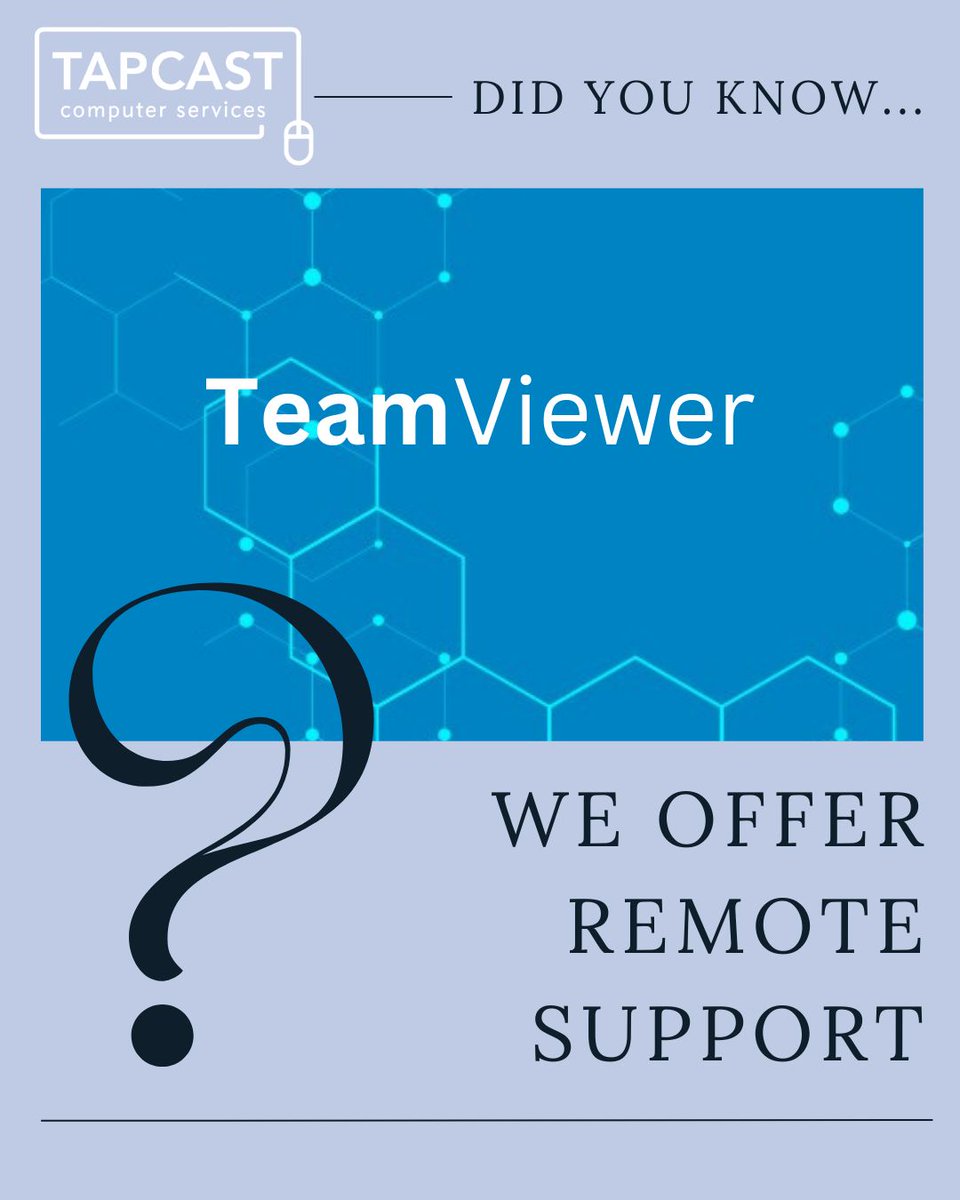 Wherever you are, we can support you remotely using TeamViewer, by you sharing an ID & password which allows us to see & share the screen on your computer from our office.

#WorcestershireHour #ITsupport #businesssupport #businessIT #WorcestershireIT #localbusiness #TeamViewer