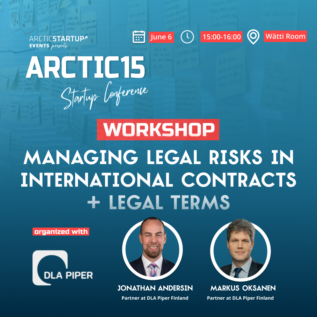 🌍 Struggling with international contracts? Join Markus Oksanen &amp; Jonathan Andersin, Partners at <a href="/DLA_Piper/">DLA Piper</a>, to master legal risks in joint development, collaboration, and distribution agreements + Legal Terms! 
🎟️:arctic15.com/arctic15-helsi…
 #LegalRisks #InternationalContracts