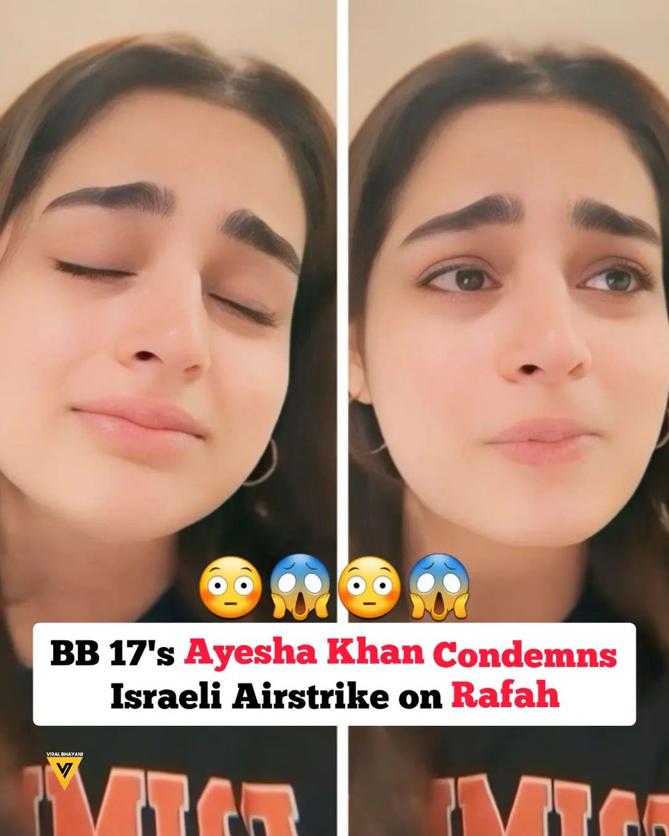 Tejasswi24's tweet photo. #Israeli airstrikes in #Rafah resulted in the deaths of at least 40 individuals, prompting emotional condemnation from former #BiggBoss contestant #AyeshaKhan, who urged for collective action against hate and violence. #TejRan #AlleyesonRafah #HamasIsResistance #Hamas #Palestine https://t.co/18mtLIRX8c