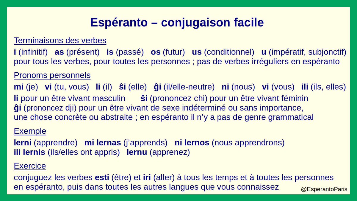 EsperantoParis's tweet photo. @EsperantoEDE Espéranto, toutes les conjugaisons sur une page ! https://t.co/YAkz5zxXNR