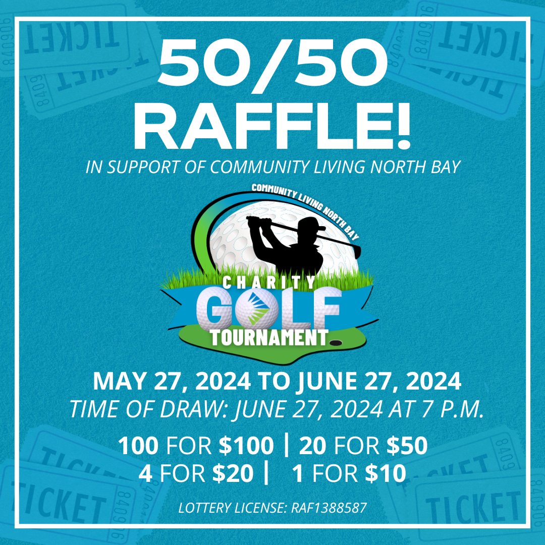 🎉 Community Living North Bay's 50/50 Raffle is LIVE! 

Support our 4th Annual Golf Tournament &amp; individuals with intellectual disabilities. Get your tickets now!

🎟️ rafflebox.ca/raffle/clnb

#SupportLocal #CommunityLiving #5050Raffle #NorthBay #Fundraiser