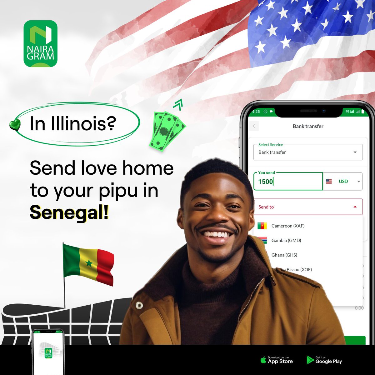 Sharing the love across Africa is seamless with Nairagram. 💚

Remember, you can always send funds home from these US states: 

Georgia, Illinois, Maryland, and Minnesota. 

#nairagramllc #sendmoney #moneytransfer #sendmoneytoafrica