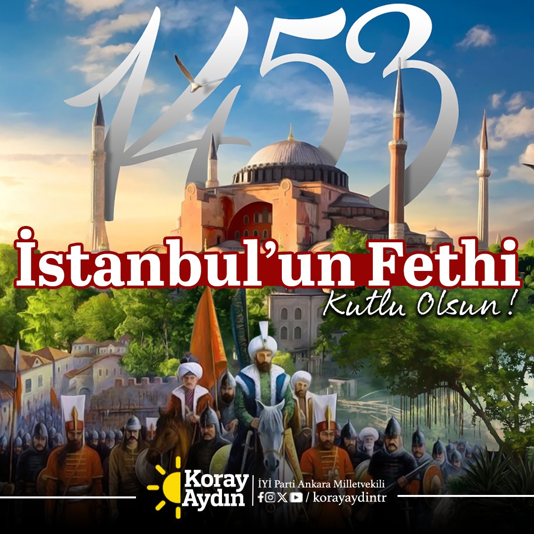 🇹🇷Tarih yapan ve tarih yazan ecdadımızın en büyük zaferlerinden olan #İstanbulunFethi'ni kutluyor, bu vesileyle tarihin en büyük hükümdarlarından Fatih Sultan Mehmet Han ve onun Peygamberimiz tarafından müjdelenmiş şanlı ordusunu rahmet, minnet ve dualarla anıyorum. Bu fetihten