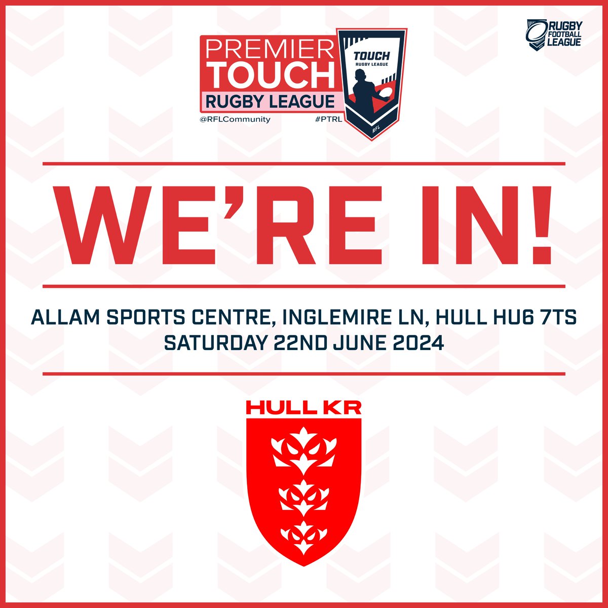 HKRFoundation's tweet image. We are delighted to confirm that our Touch Rugby League team will be participating in the Premier Touch Rugby League event at Allam Sports Centre, Hull University🙌
Fixtures will include a Derby vs Hull FC 🏉
It promises to be a fantastic day!👏
#PTRL
#RobinsTogether❤️🤍