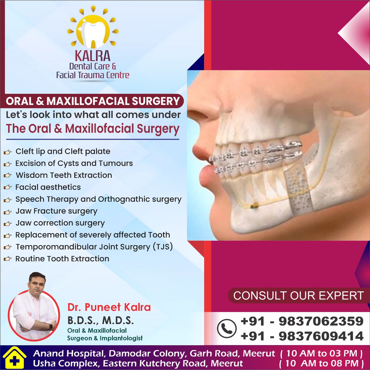 ORAL & MAXILLOFACIAL SURGERY
Let's look into what all comes under The Oral & Maxillofacial Surgery
#OralSurgery #MaxillofacialSurgery #DentalHealth #CleftLip #CleftPalate #TumorRemoval #WisdomTeeth #FacialAesthetics #SpeechTherapy #OrthognathicSurgery #JawFracture #JawCorrection