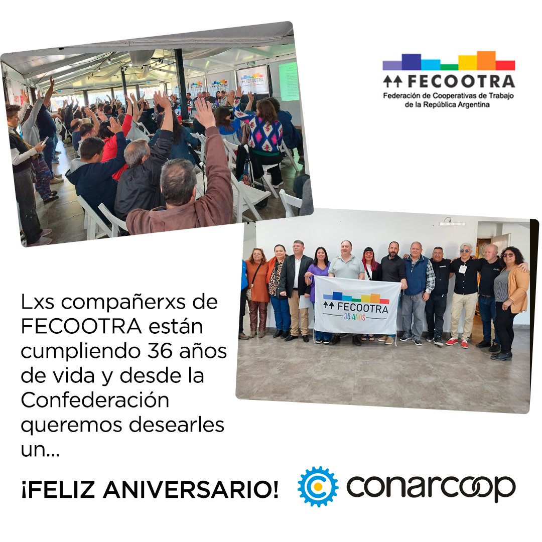 @fecootraprensa Orgullosos de trabajar codo a codo con ustedes, queremos desearles un feliz aniversario compañeros y compañeras.

#36años #felizcumpleaños #fecootra #trabajocooperativo